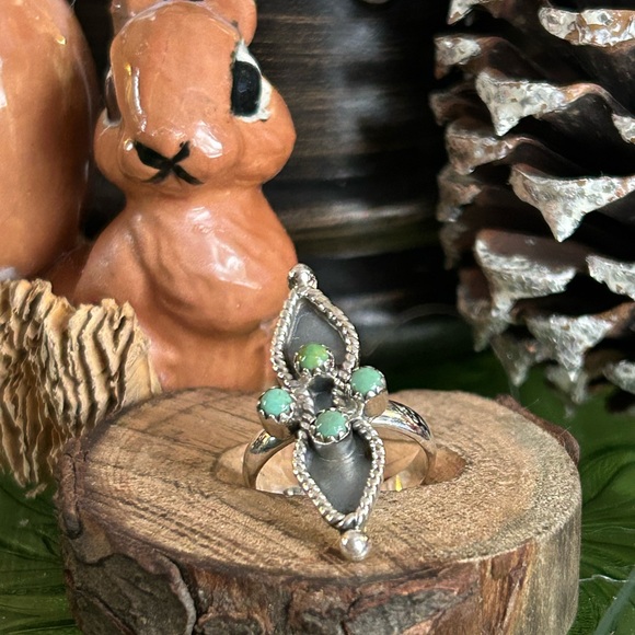 925 Sterling turquoise shadow box ring - Picture 4 of 5